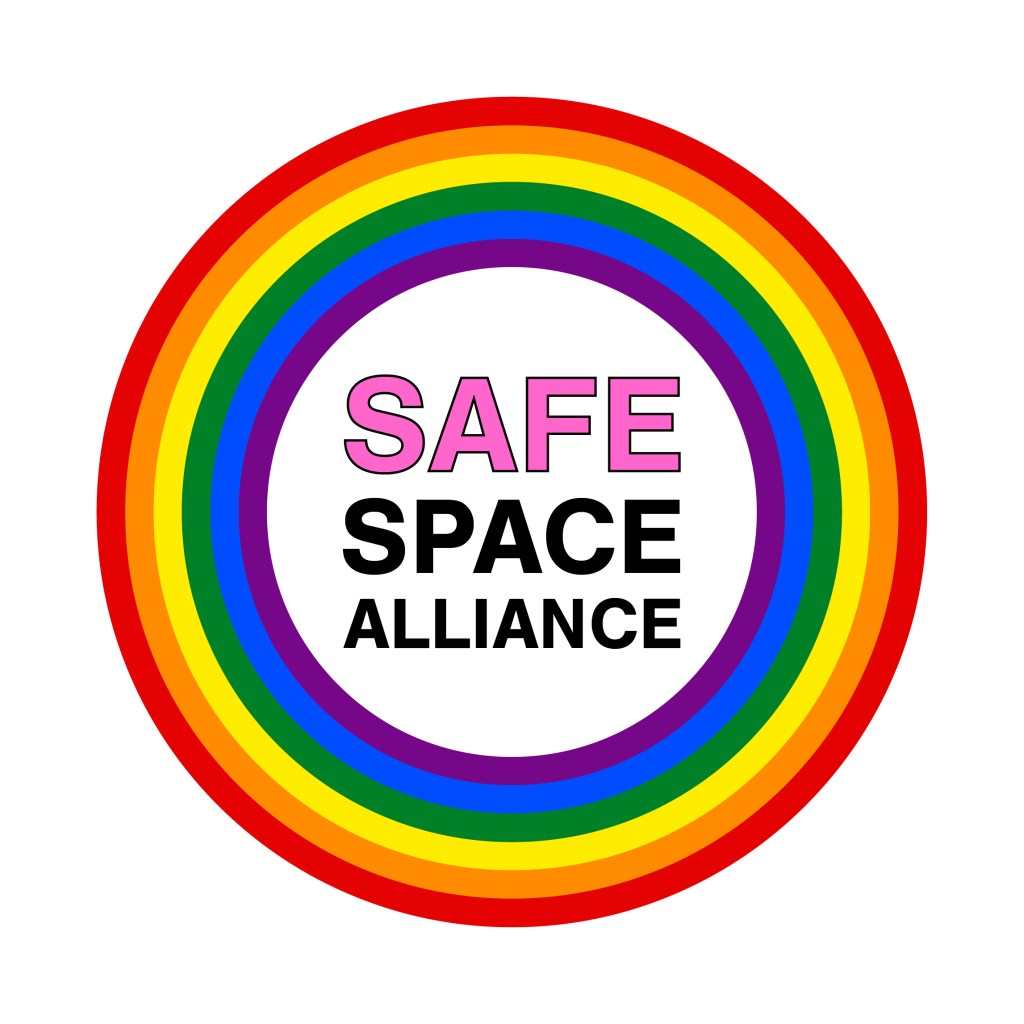 Rainbow circle with the words 'Safe Space Alliance' in the centre.